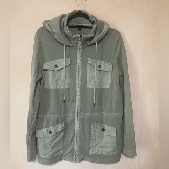 Talbots EUC size S sage green patch cargo pocket hooded zip up jacket - Picture 2 of 5
